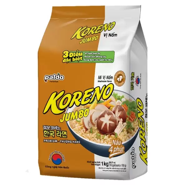 Mì Koreno Jumbo Vị Nấm 10 Gói*100G Mì Koreno Jumbo Vị Nấm 10 Gói*100G